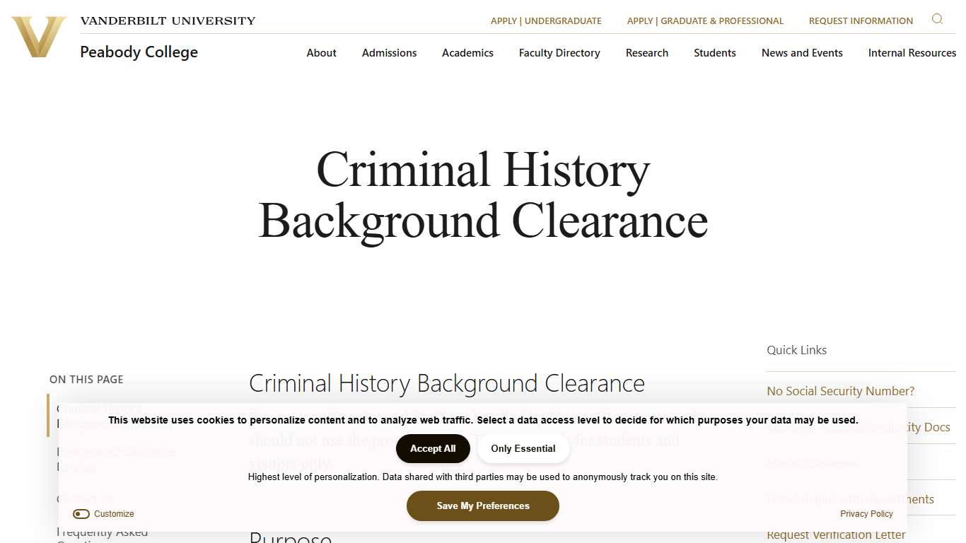 Criminal History Background Clearance - Peabody College of Education and Human Development Vanderbilt University