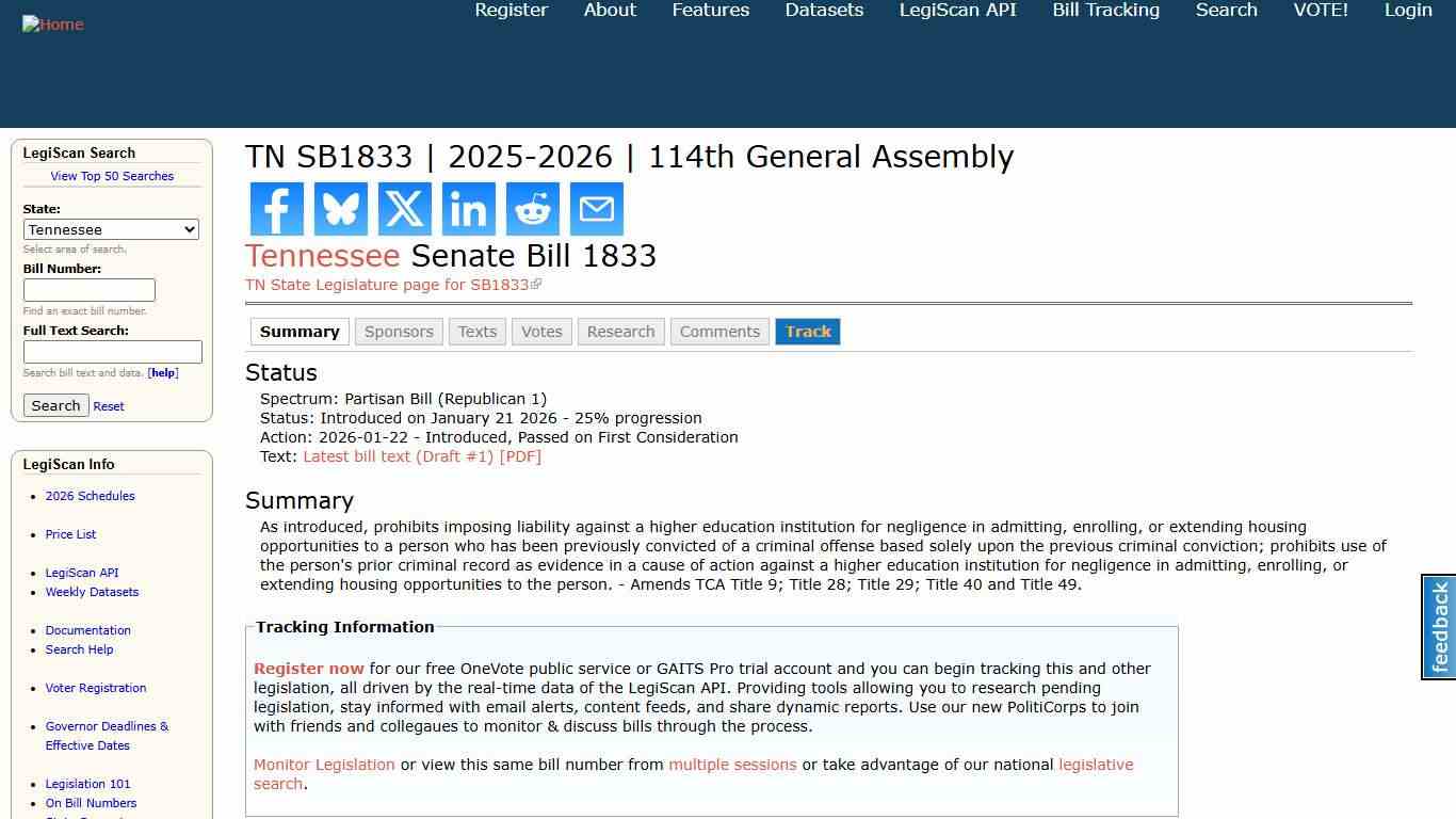 TN SB1833 2025-2026 114th General Assembly LegiScan